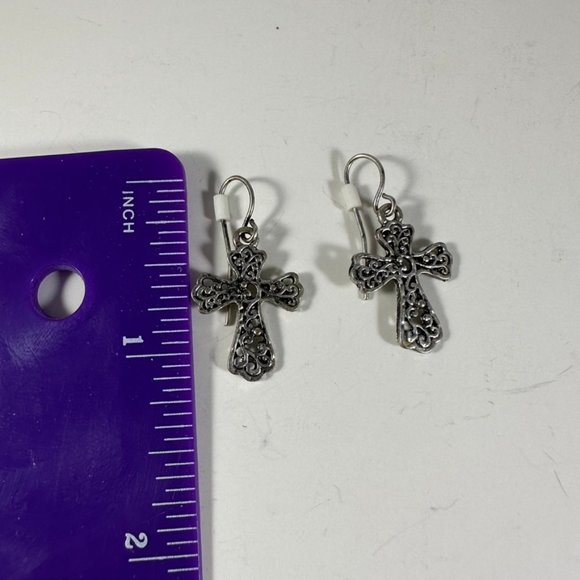 Petite Filigree little western cross earrings. May be sterling. - Picture 3 of 3